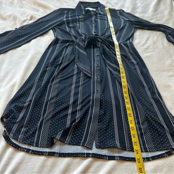 Emma & Michele | Button Down Front Tie Black & White Midi Dress Size L - Picture 11 of 14